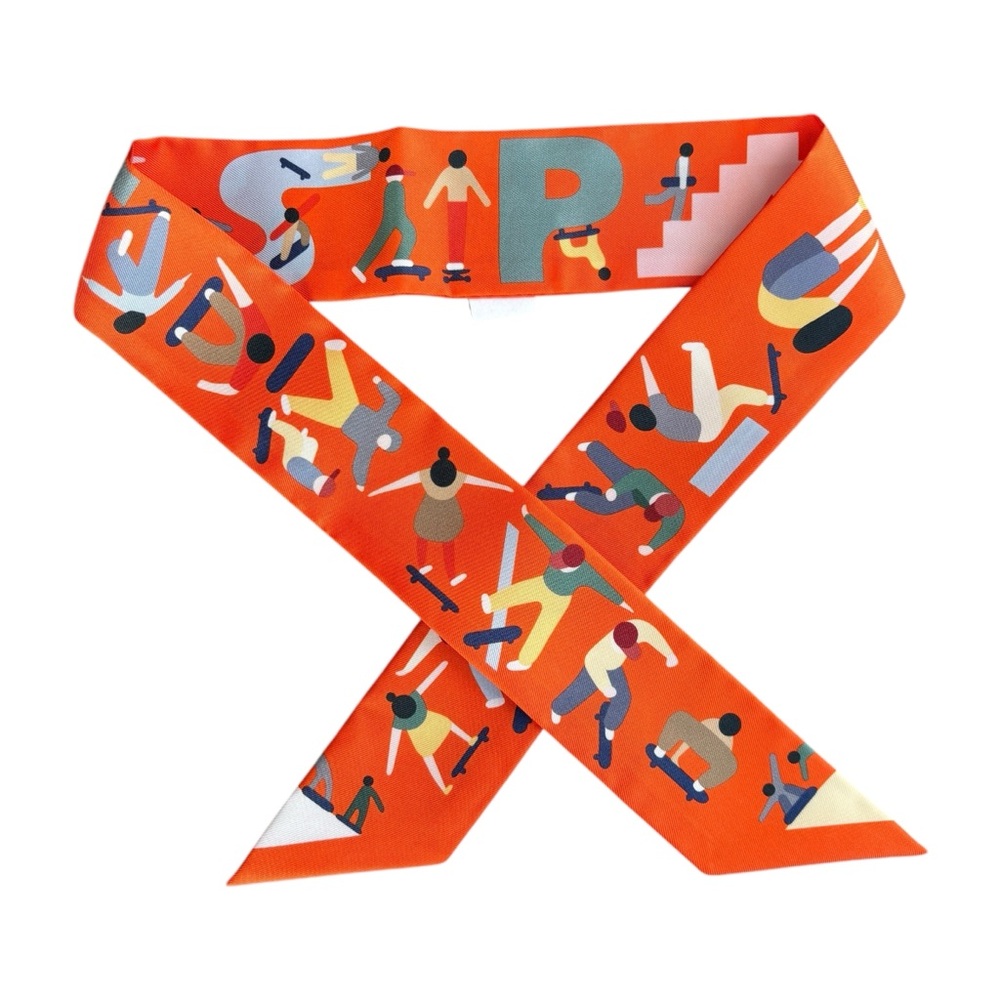 Hermes Twilly 100% Silk Figures Libres Orange / Vert / Jaune